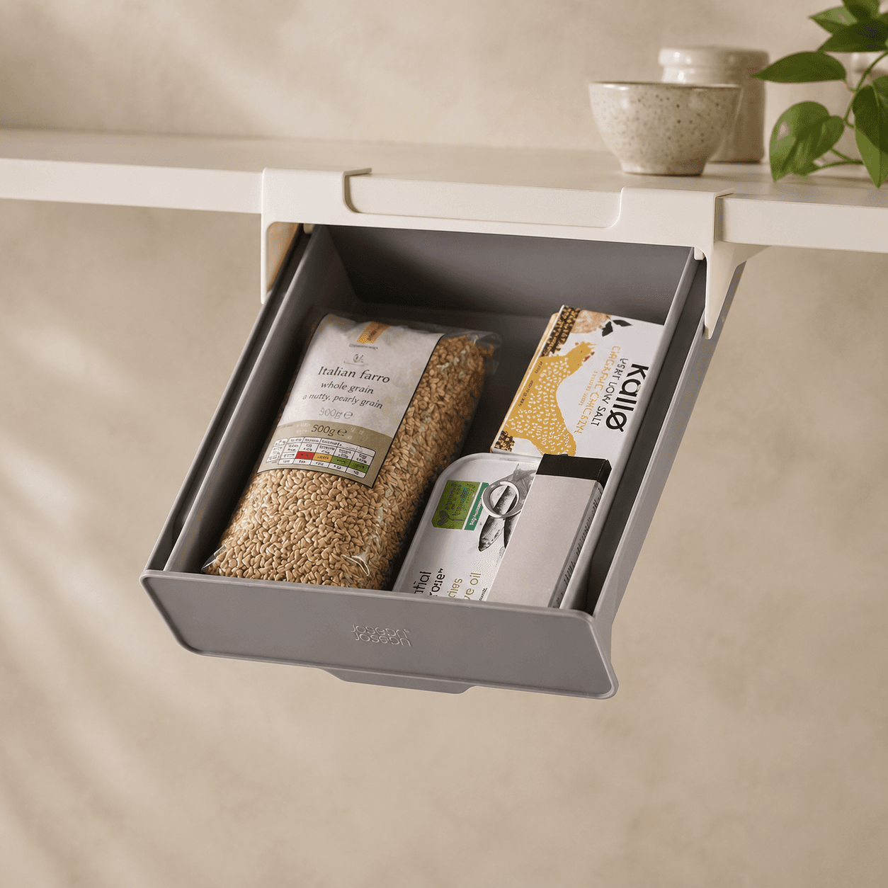 Original editorial render of a Joseph Joseph CupboardStore Under-Shelf Drawer